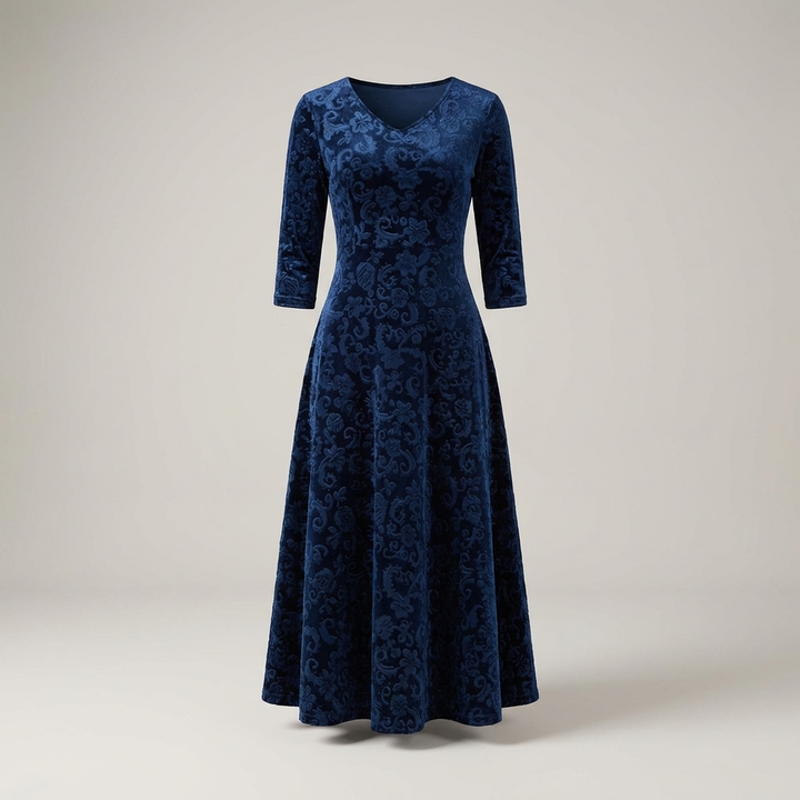 Doris | Damen A-Linien-Musterkleid mit V-Ausschnitt