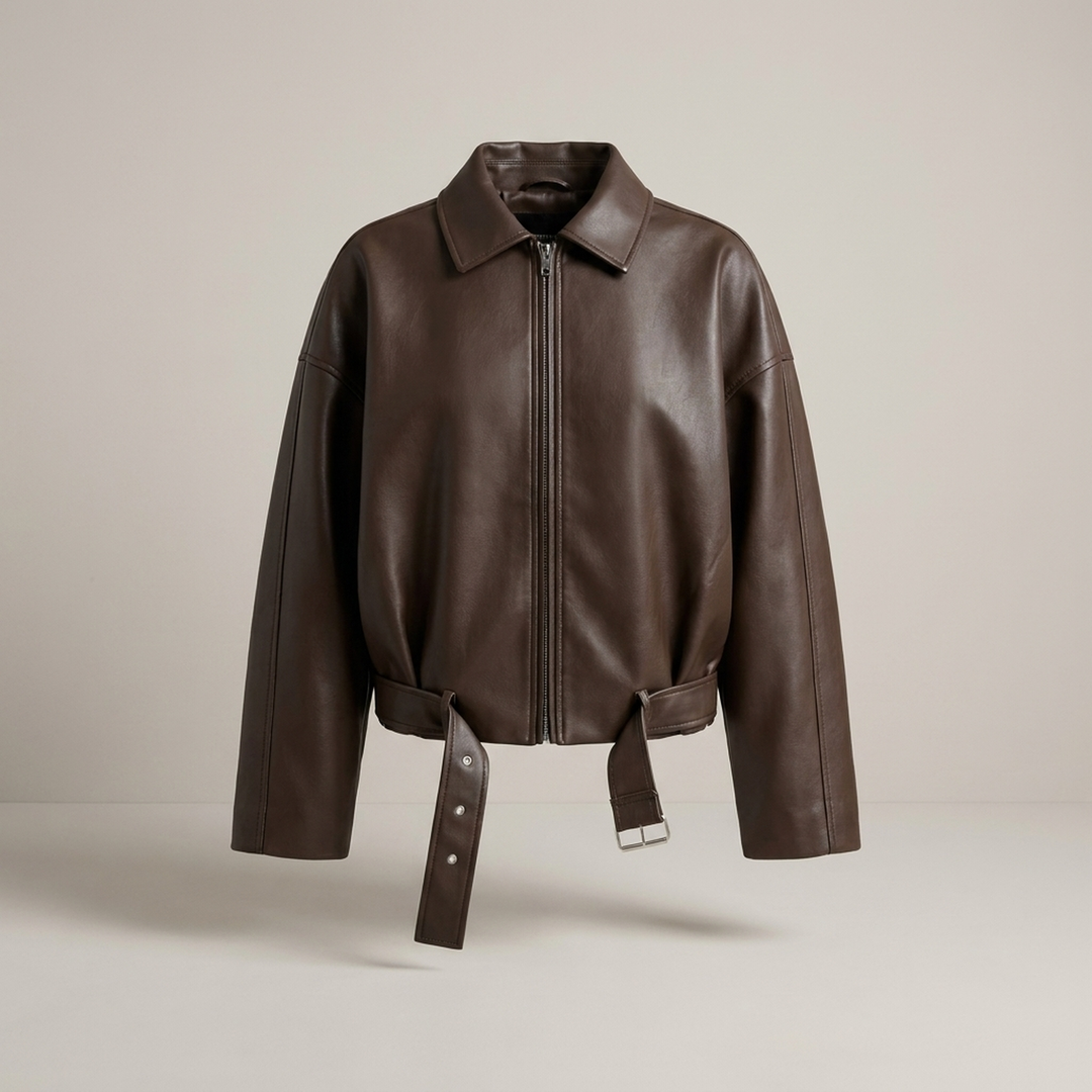 Merlinde | Damen mit Reißverschluss und Schnallendetails Lederjacke