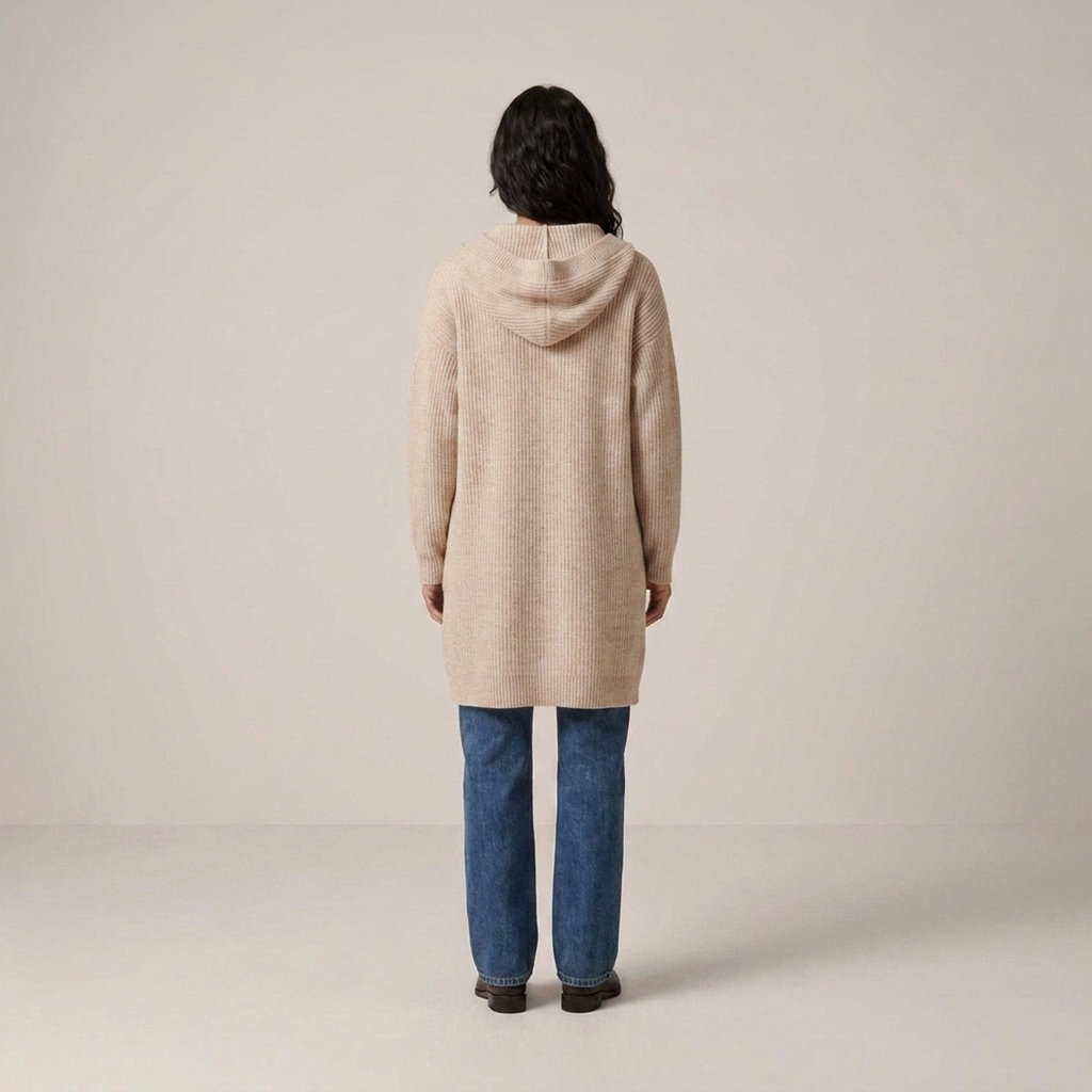 Edeltraud | Damen Longline Kapuzen Strickjacke