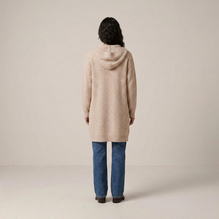 Edeltraud | Damen Longline Kapuzen Strickjacke