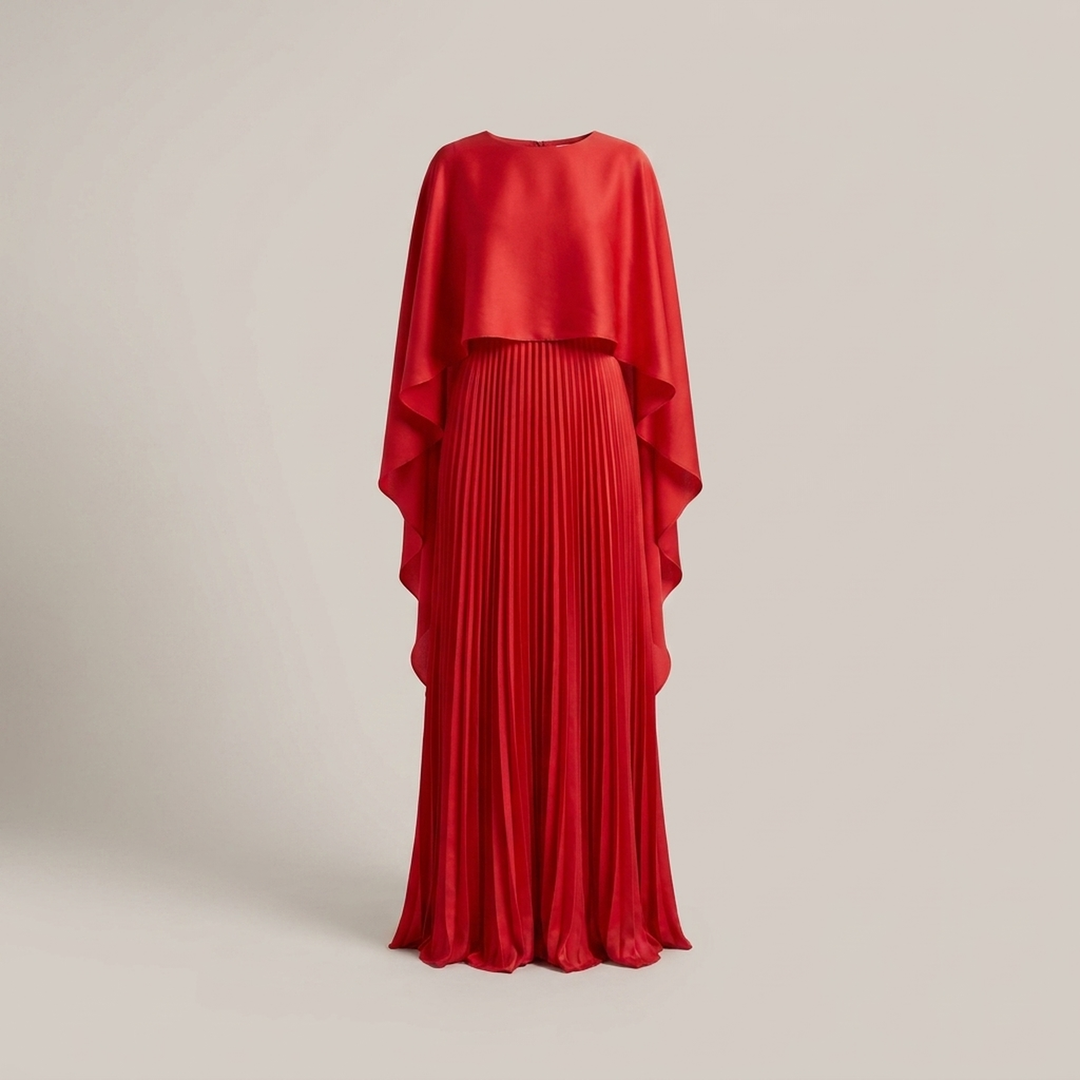 Britta | Damen Cape Plissee Maxikleid
