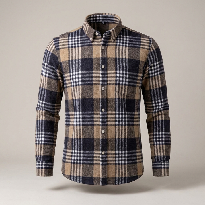 Greg | Herren Kariertes Langarm Freizeithemd mit Button-Down-Kragen