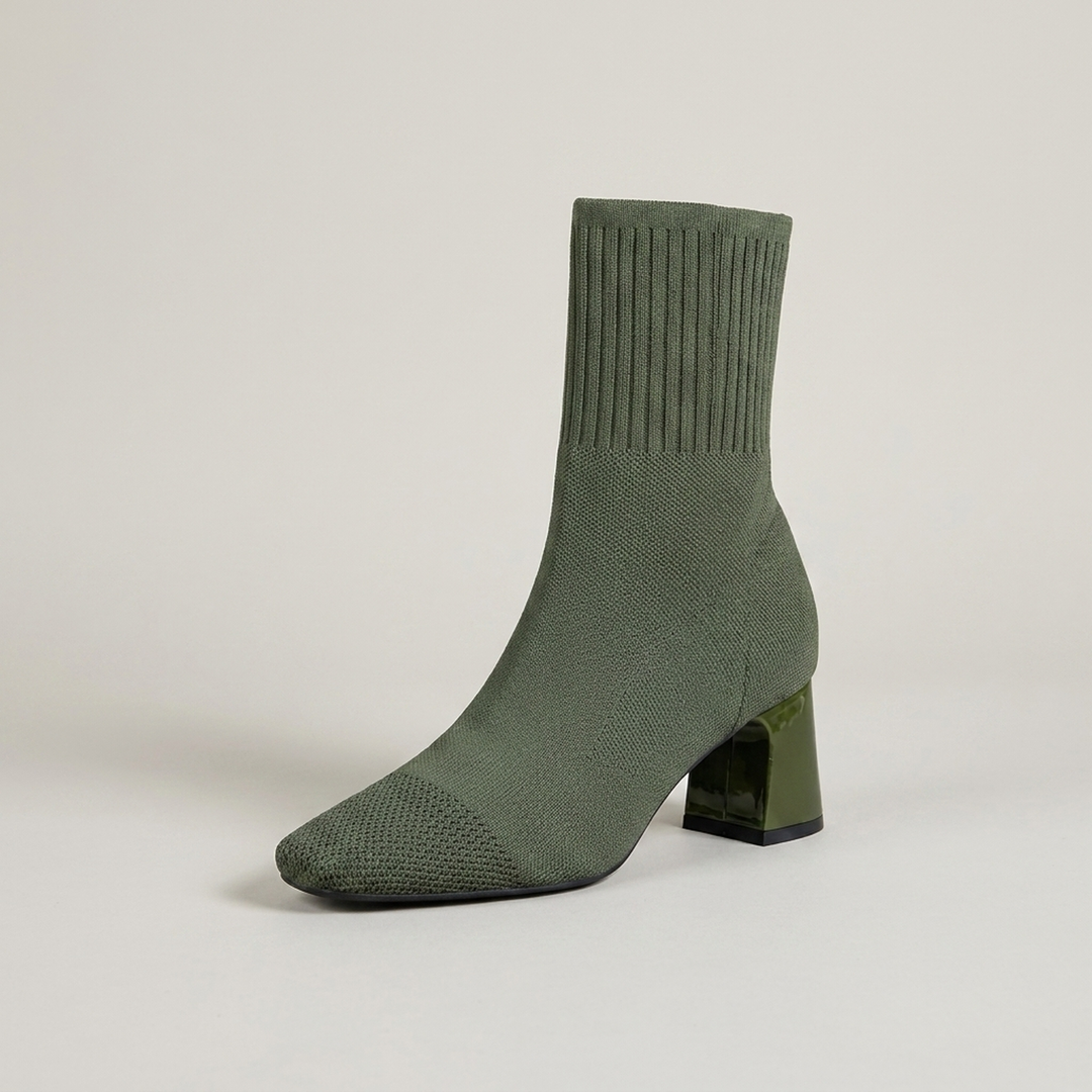 Maria | Damen Strickstiefeletten mit Blockabsatz