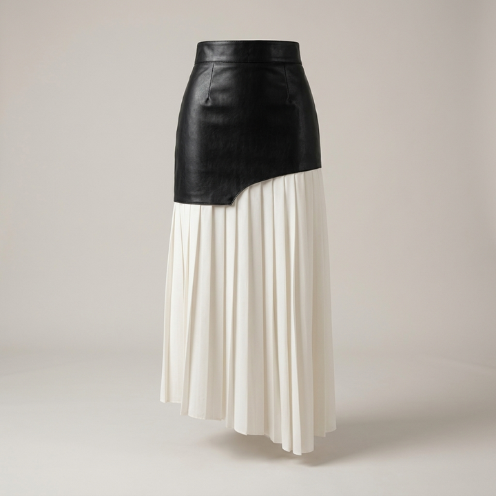 Franka | Damen Asymmetrisch Plissee Maxirock