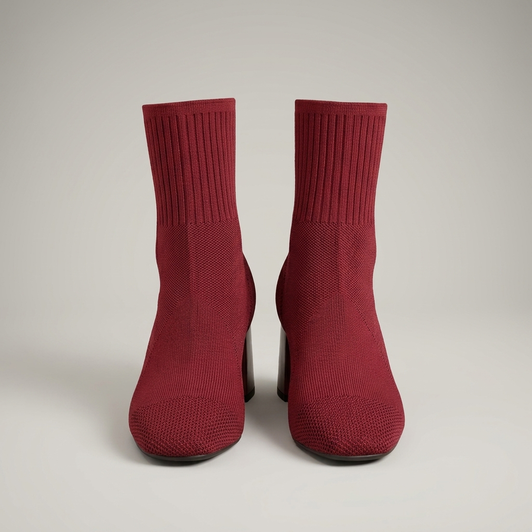 Maria | Damen Strickstiefeletten mit Blockabsatz