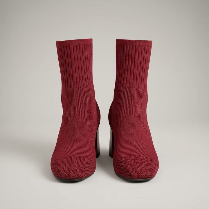 Maria | Damen Strickstiefeletten mit Blockabsatz