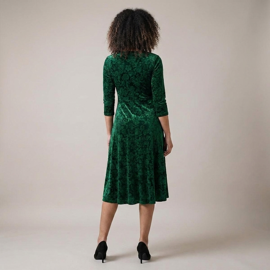 Doris | Damen A-Linien-Musterkleid mit V-Ausschnitt
