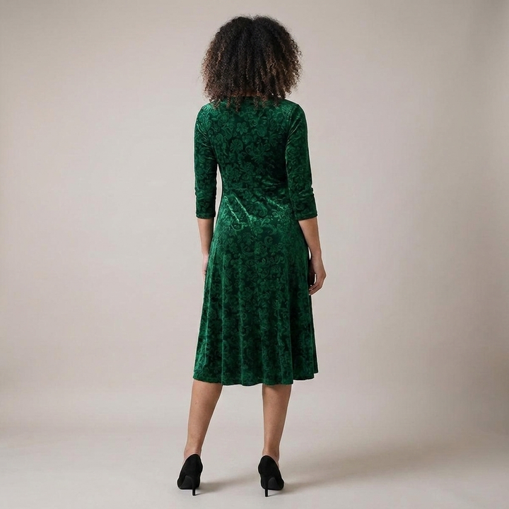 Doris | Damen A-Linien-Musterkleid mit V-Ausschnitt