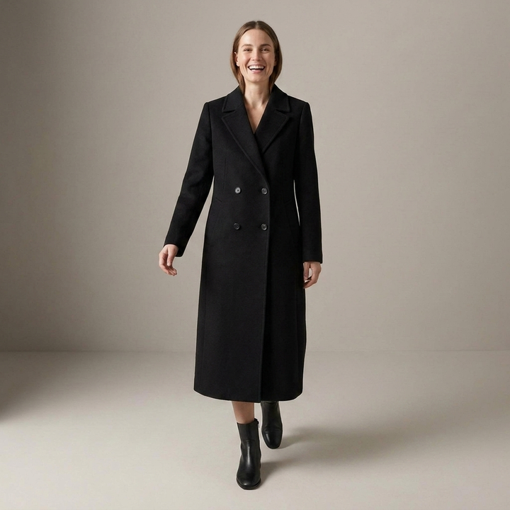 Isentrude | Damen Langmantel mit Reverskragen und Doppelknopfleiste