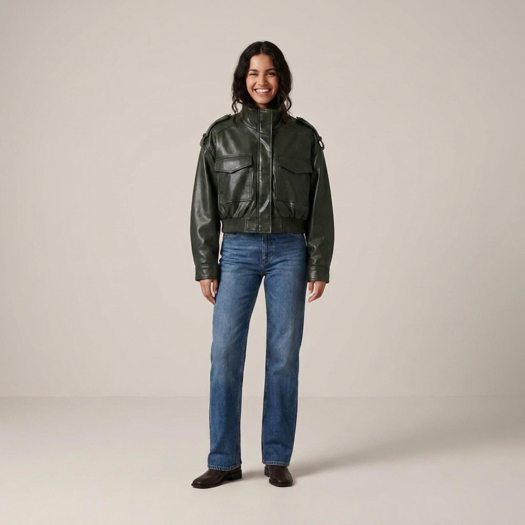 Dietgarde | Damen Lederoptik mit Stehkragen und Brusttaschen Jacke