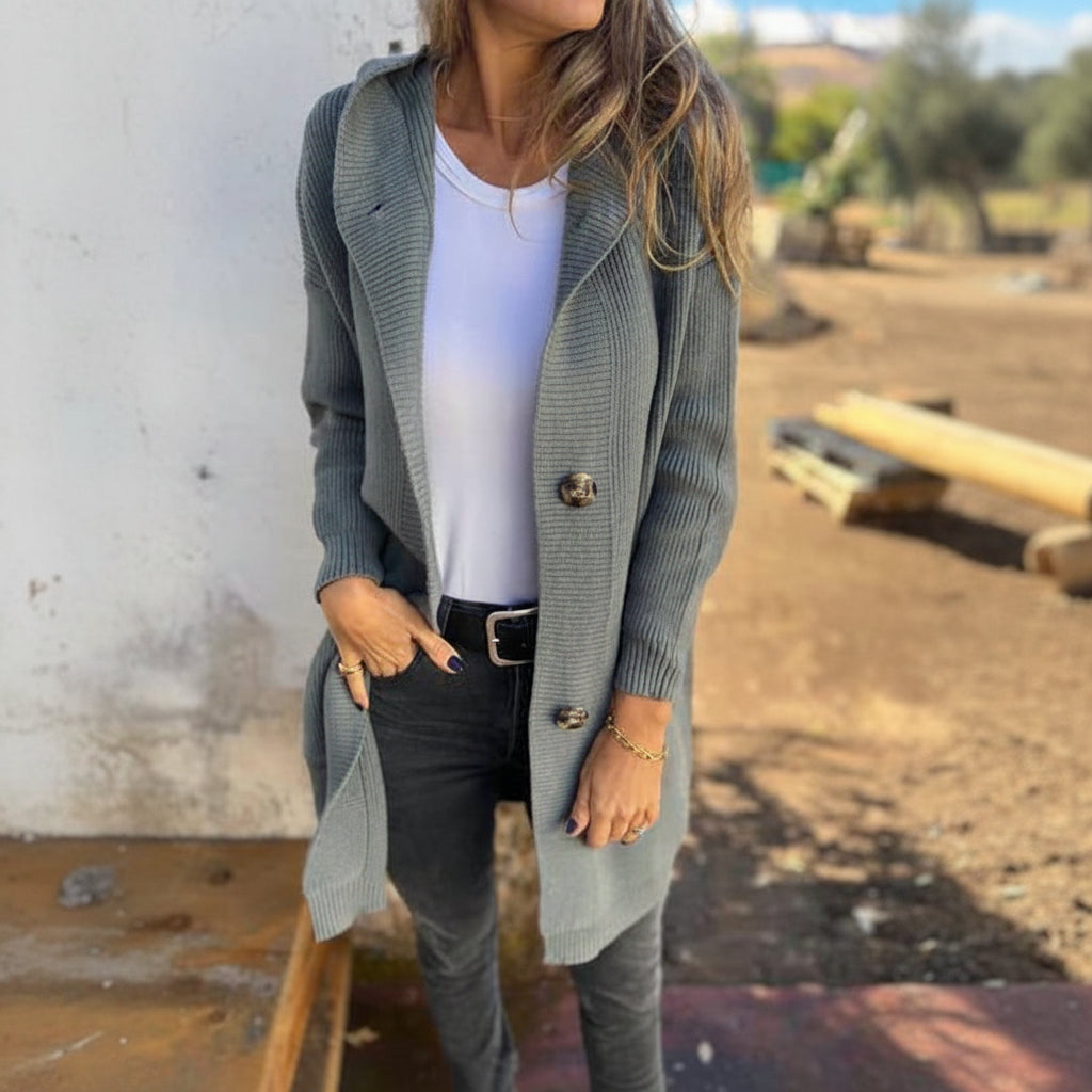 Edeltraud | Damen Longline Kapuzen Strickjacke