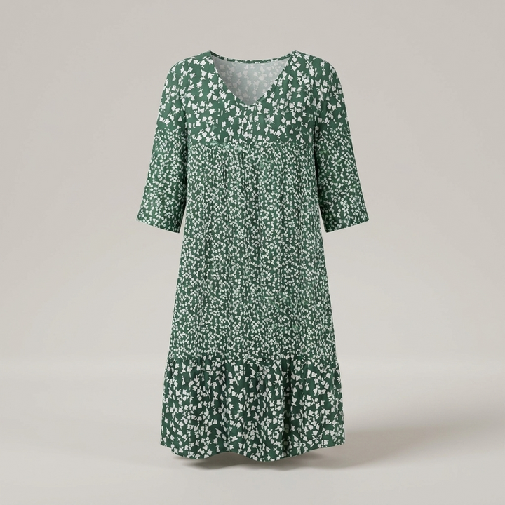 Adelina | Damen Blumenmuster Dreiviertelarm Freizeitkleid