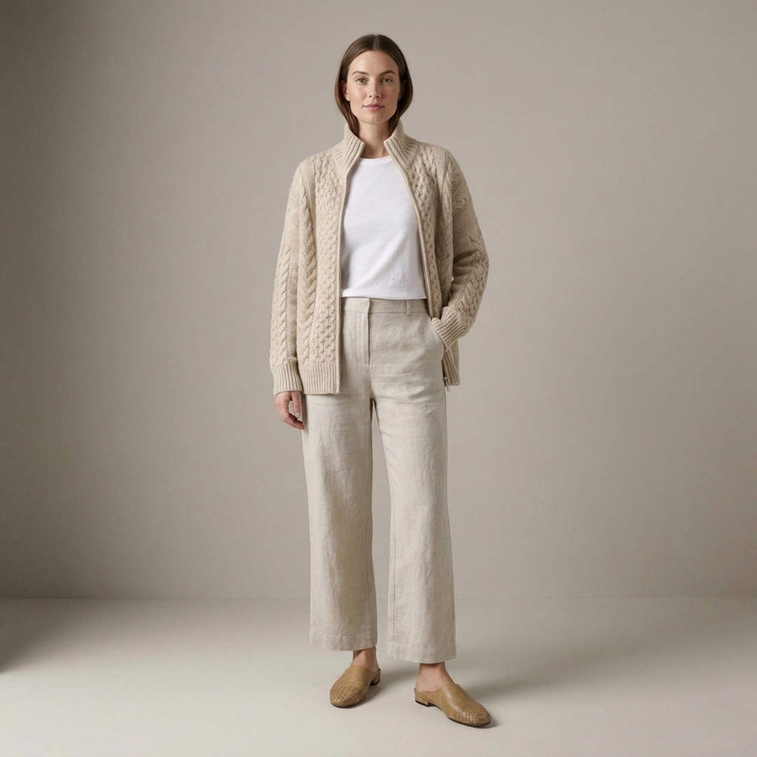 Berit | Damen Zopfmuster Reißverschluss Strickjacke