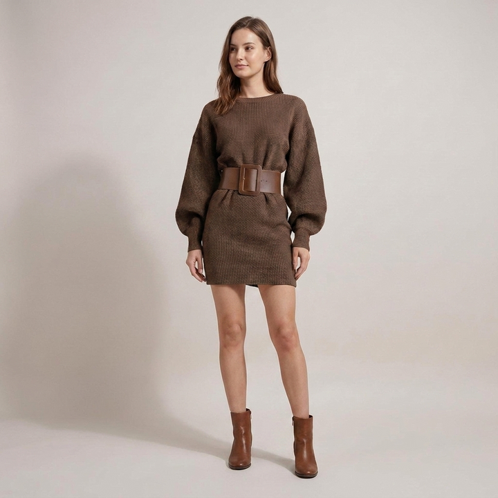 Karin | Damen Strickkleid mit Fledermausärmeln und Taillengürtel