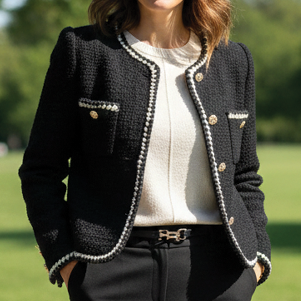 Sindhild | Damen mit Zierborte und Knöpfen Tweedjacke