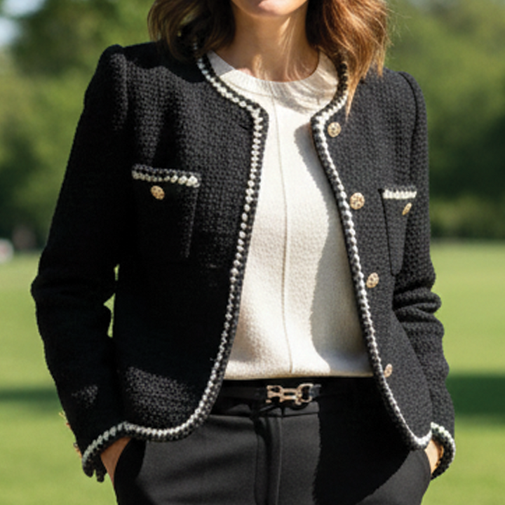 Sindhild | Damen mit Zierborte und Knöpfen Tweedjacke