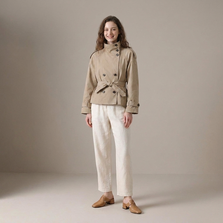 Arndis | Damen mit Bindegürtel und Knopfleiste Kurzjacke