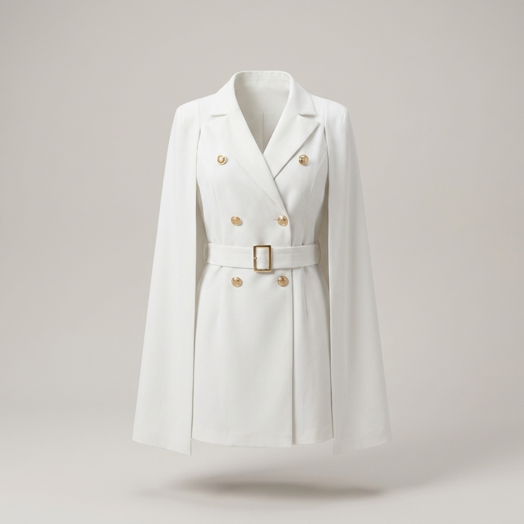 Adelgundis | Damen Cape-Kleid mit Gürtel und Doppelknopfleiste