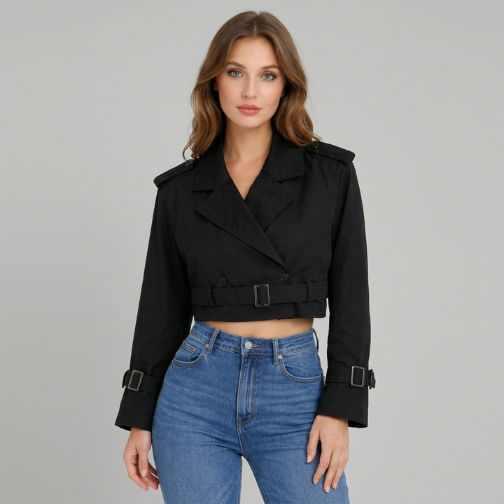Meinhilde | Damen Trenchcoat mit Gürtel und kurzem Schnitt Cropped Trenchcoat