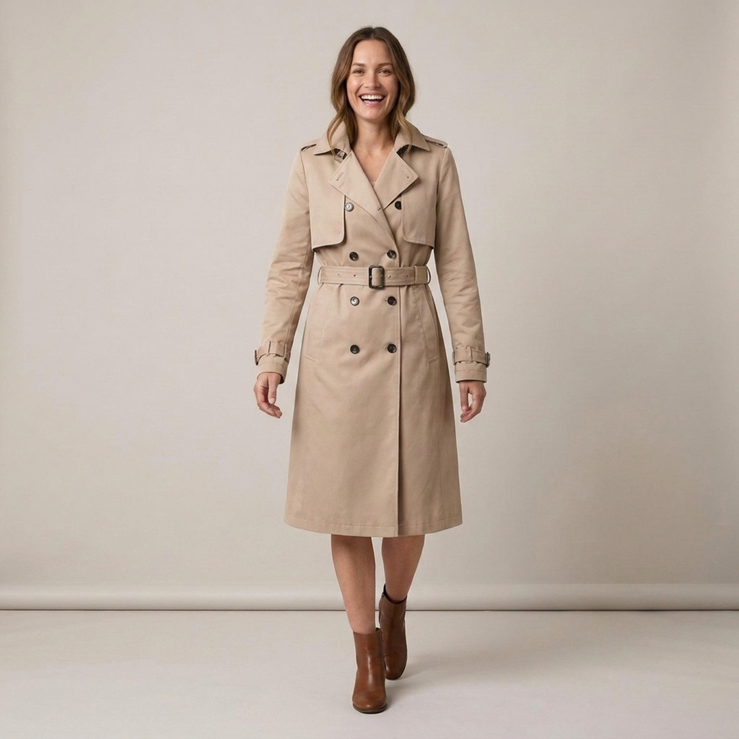 Dietlinde | Damenmantel mit Bindegürtel und Schulterriegeln Trenchcoat