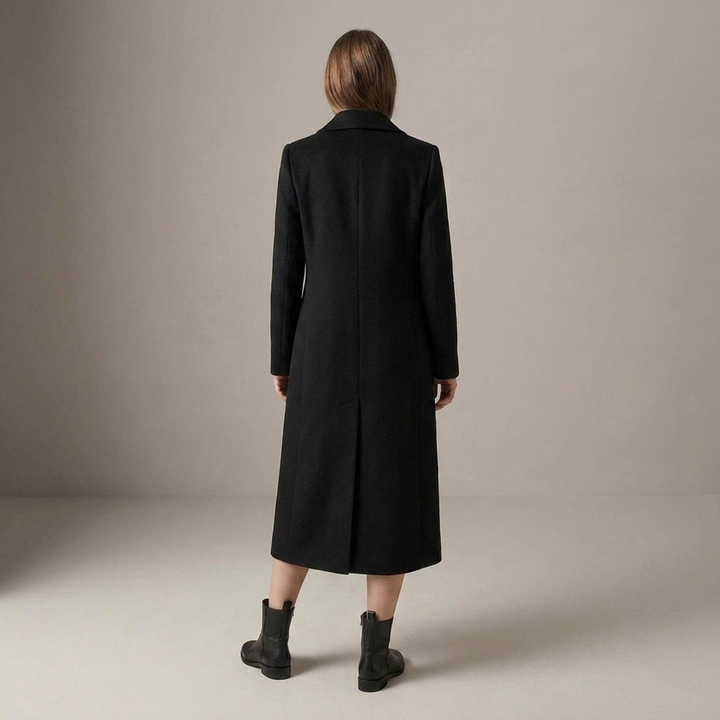 Isentrude | Damen Langmantel mit Reverskragen und Doppelknopfleiste