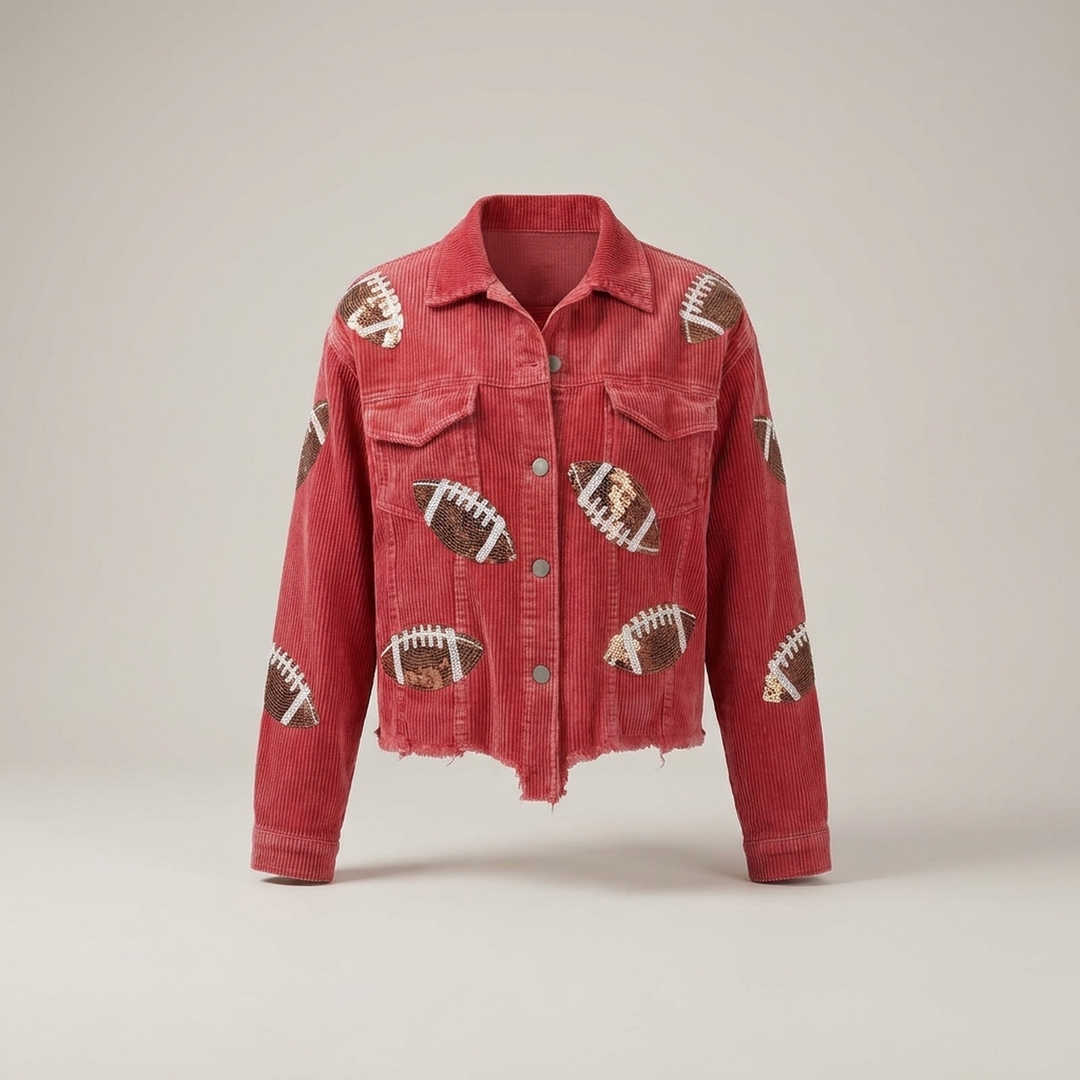 Odrun | Damen Football-Motiv Kurzjacke mit Knopfleiste Jacke