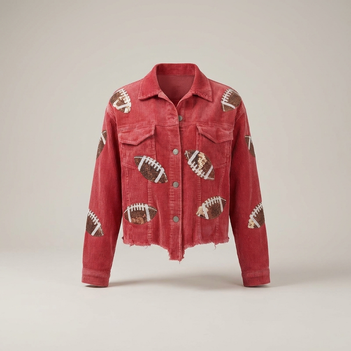 Odrun | Damen Football-Motiv Kurzjacke mit Knopfleiste Jacke