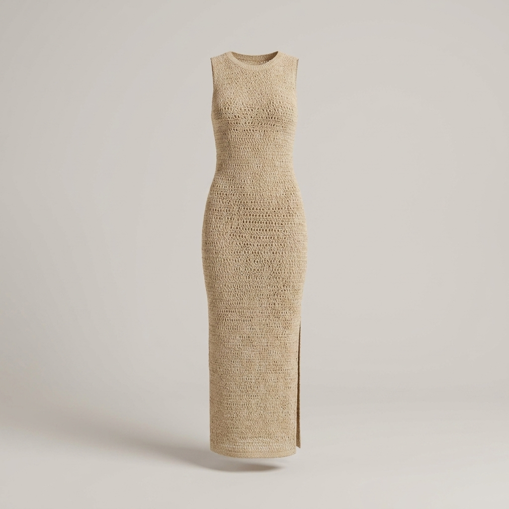 Gudrun | Damen Strickkleid mit Seitenschlitz Maxikleid