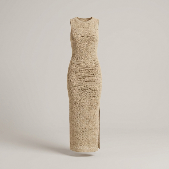 Gudrun | Damen Strickkleid mit Seitenschlitz Maxikleid