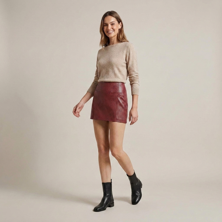 Brigitte | Damen Minirock Struktur Kunstlederrock