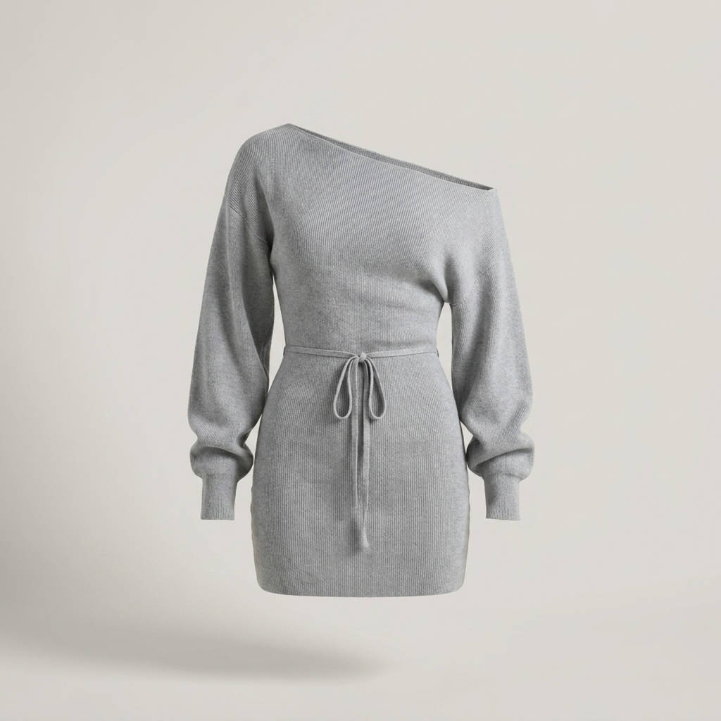 Kirsten | Damen Strickkleid mit Bindegürtel Minikleid