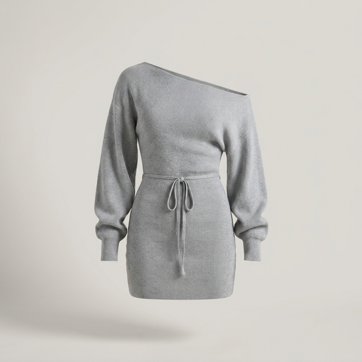 Kirsten | Damen Strickkleid mit Bindegürtel Minikleid