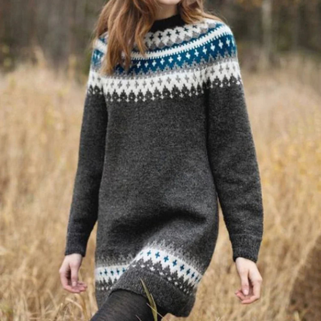 Lara | Damen Norwegisch gemustertes Strickkleid