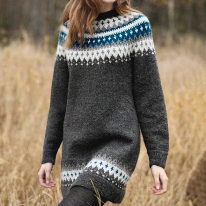 Lara | Damen Norwegisch gemustertes Strickkleid