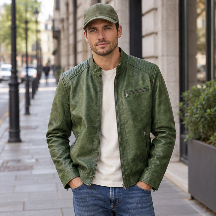 Caspar | Herren Jacke mit Stehkragen Lederjacke