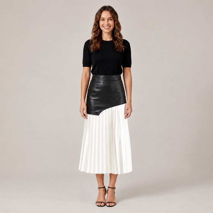 Franka | Damen Asymmetrisch Plissee Maxirock