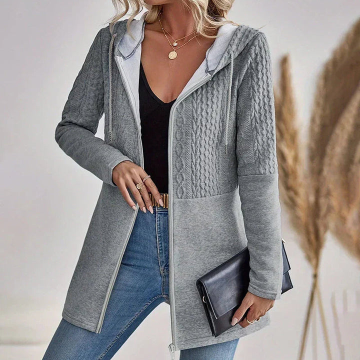 Fenja | Damen Zopfmuster Kapuzen Strickjacke