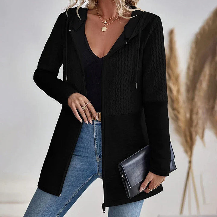 Fenja | Damen Zopfmuster Kapuzen Strickjacke