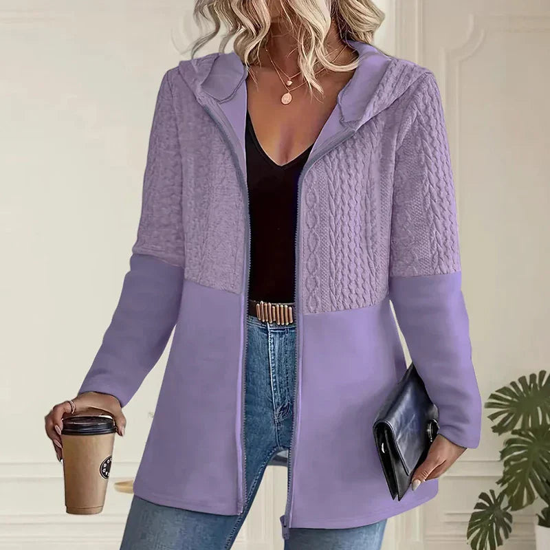 Fenja | Damen Zopfmuster Kapuzen Strickjacke