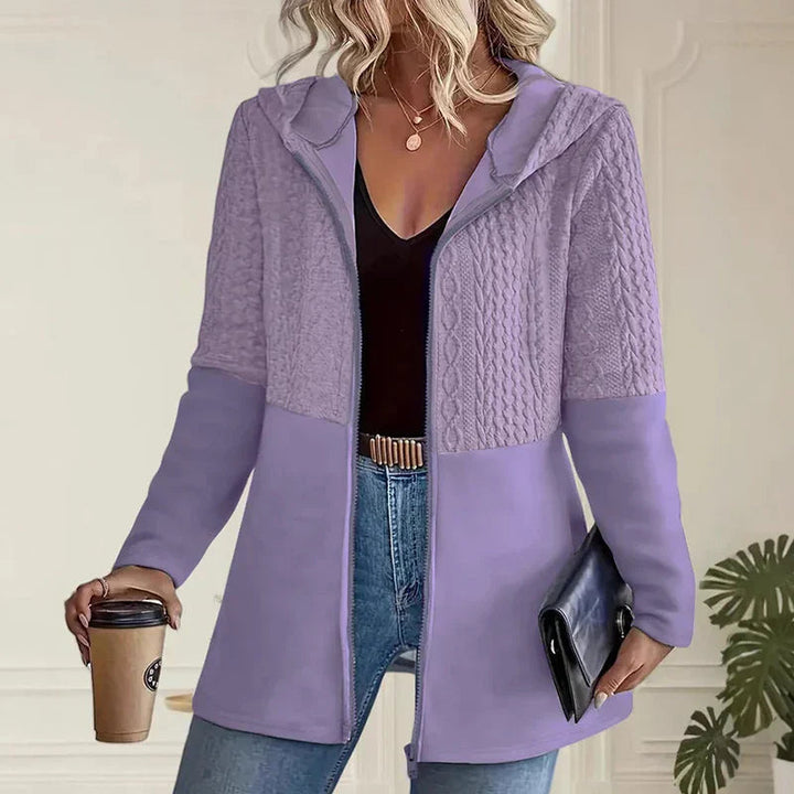 Fenja | Damen Zopfmuster Kapuzen Strickjacke