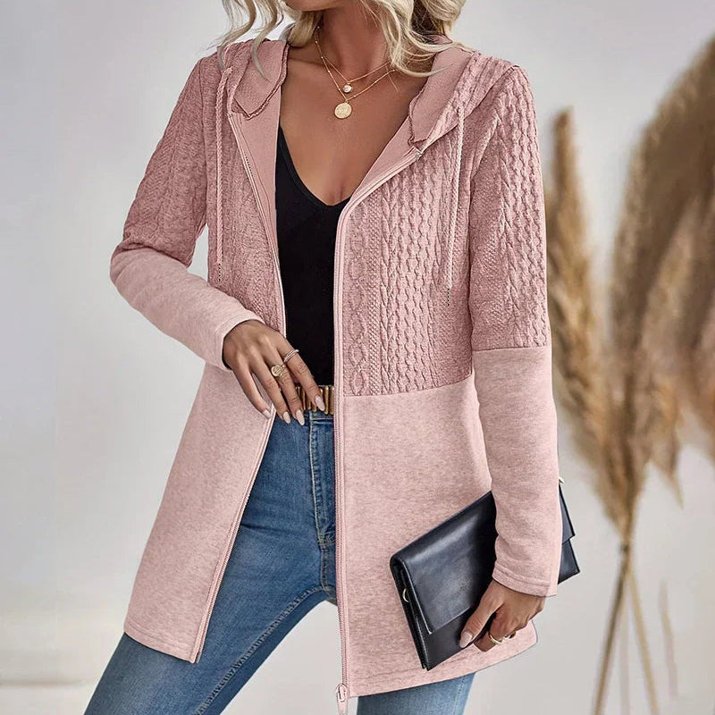 Fenja | Damen Zopfmuster Kapuzen Strickjacke