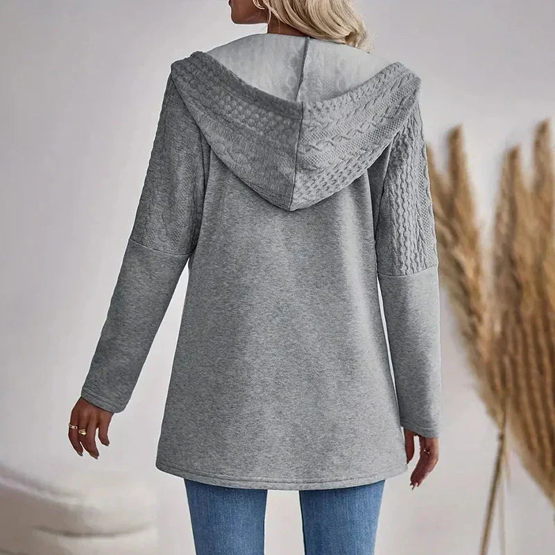 Fenja | Damen Zopfmuster Kapuzen Strickjacke