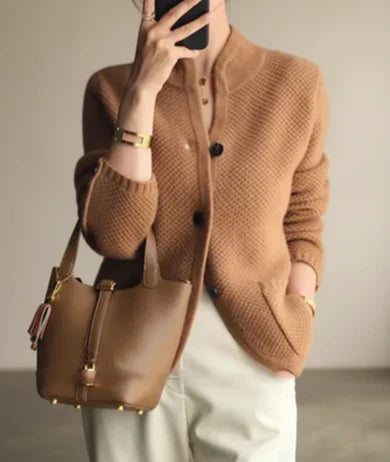 Amalie | Damen Strukturierte Knopfleisten Strickjacke