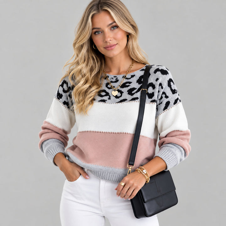 Rigmunde | Damen Pullover mit Leopardenmuster Strickpullover