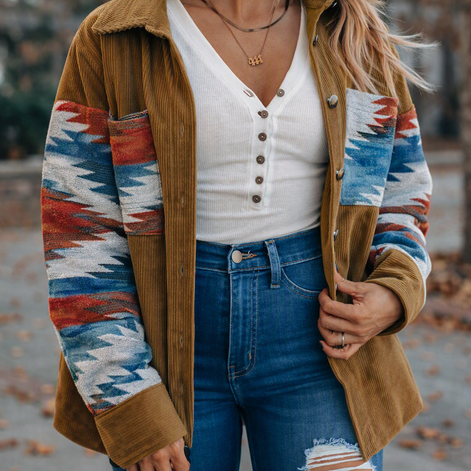 Diemudis | Damen mit Musterärmeln und Brusttaschen Hemdjacke