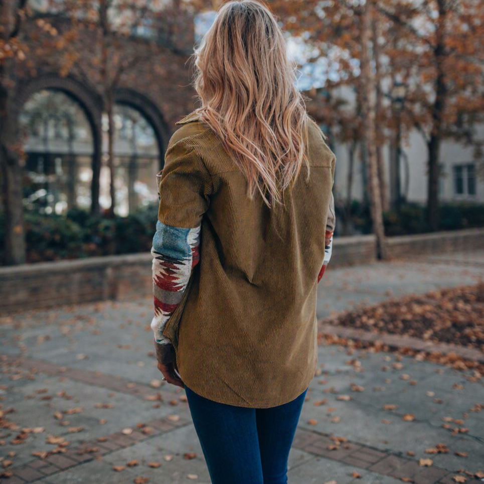 Diemudis | Damen mit Musterärmeln und Brusttaschen Hemdjacke