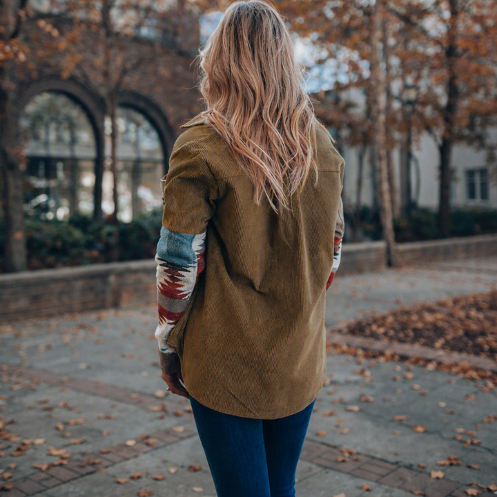 Diemudis | Damen mit Musterärmeln und Brusttaschen Hemdjacke