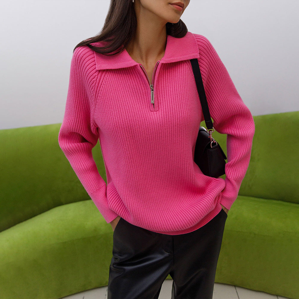 Eugenie | Damen Rippstrick Reißverschluss Pullover