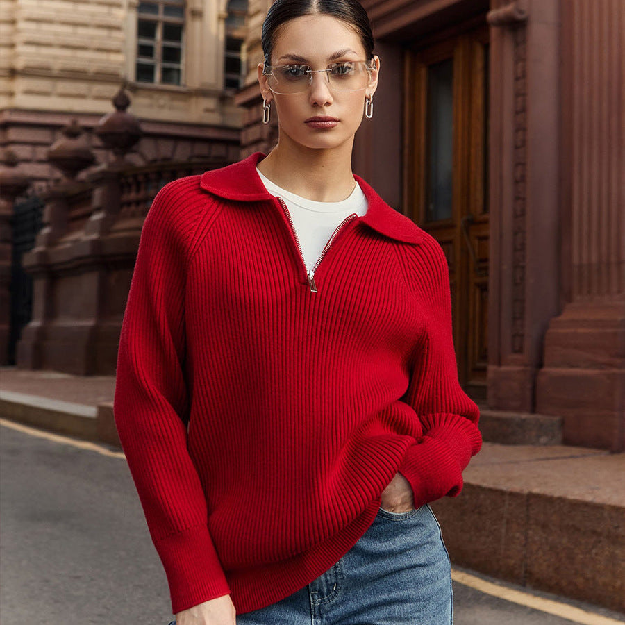Eugenie | Damen Rippstrick Reißverschluss Pullover