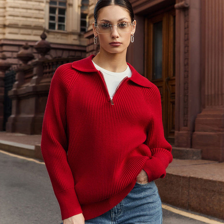 Eugenie | Damen Rippstrick Reißverschluss Pullover